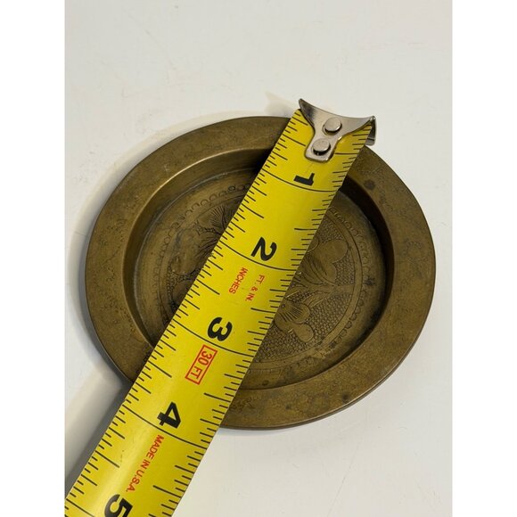 VTG Ashtray Trinket Dish Handcrafted Brass Floral Engraved Decorative Accent 4" - Picture 4 of 4